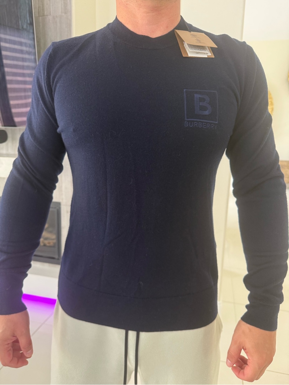 Burberry Men's Dark Navy Logo Crewneck Sweater